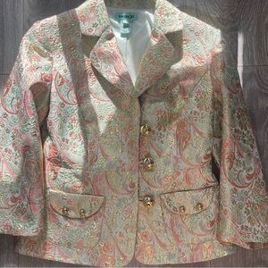 Kensie Girl metallic paisley 3/4 sleeve gold button jacket in XS